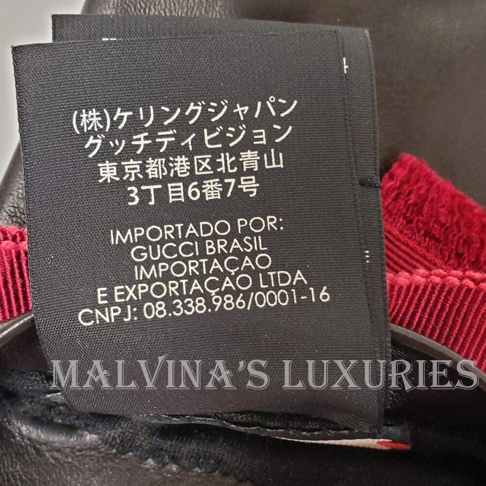 GUCCI GLOVES 434223 BLACK LEATHER GROSGRAIN BOW G LOGO sz S / 7 - Picture 13 of 16
